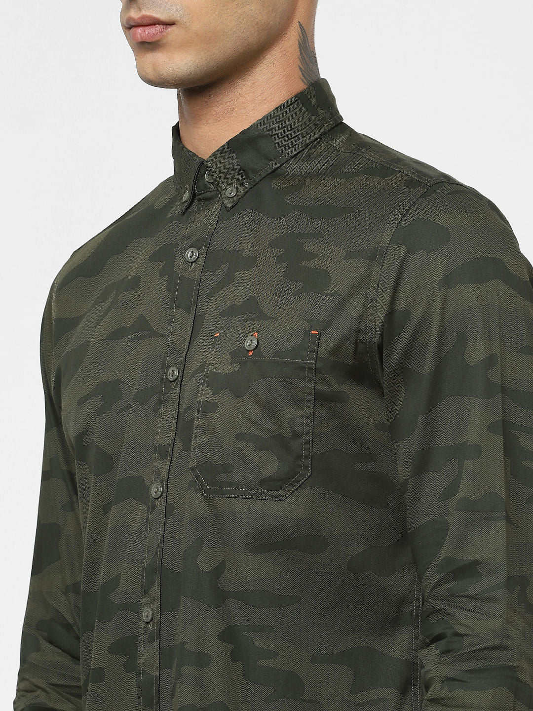 Green Camo Print Full Sleeves Shirt