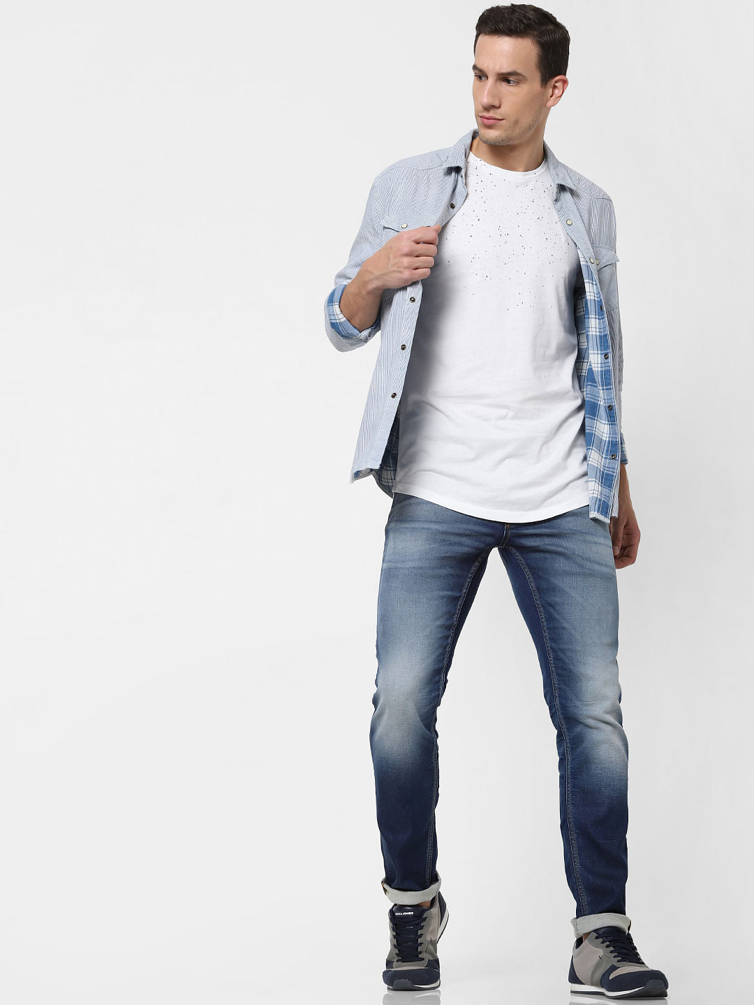 Blue Striped Full Sleeves Shirt - S