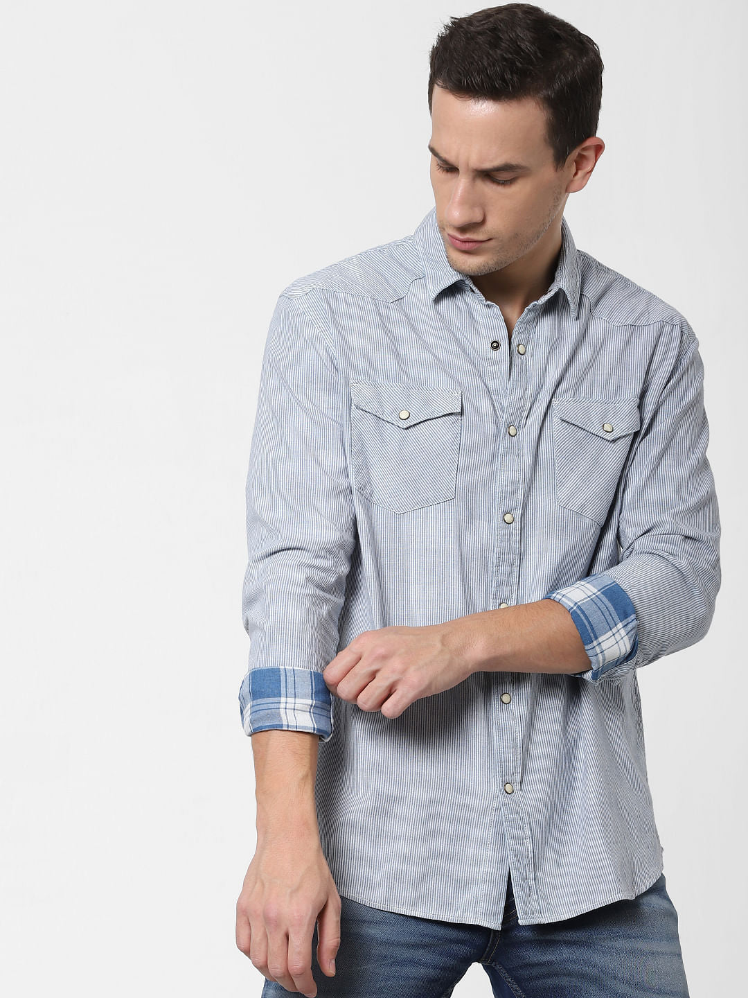 Blue Striped Full Sleeves Shirt
