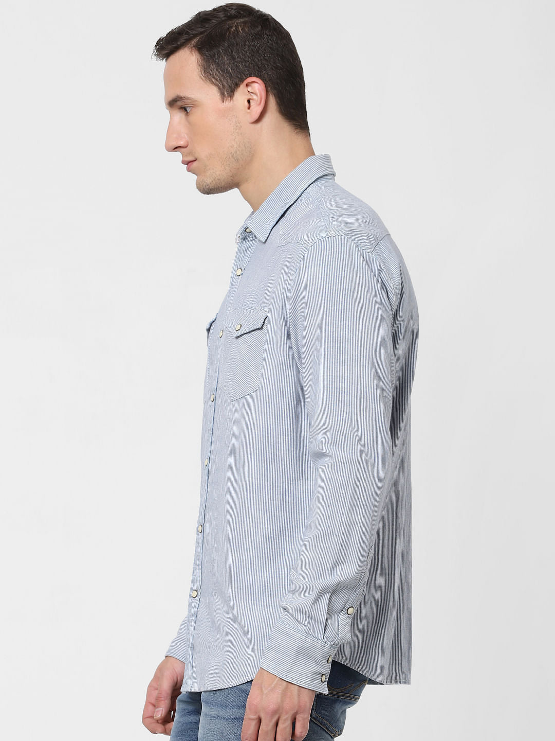 Blue Striped Full Sleeves Shirt