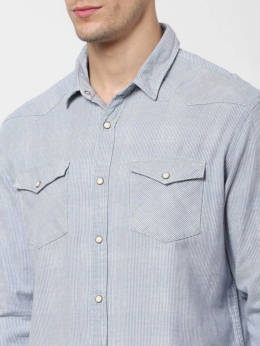Blue Striped Full Sleeves Shirt