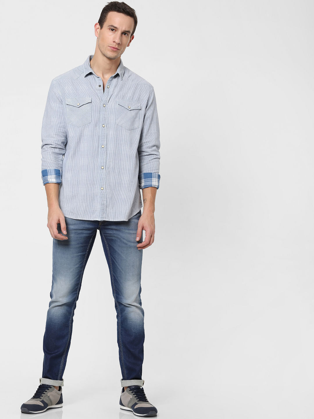 Blue Striped Full Sleeves Shirt