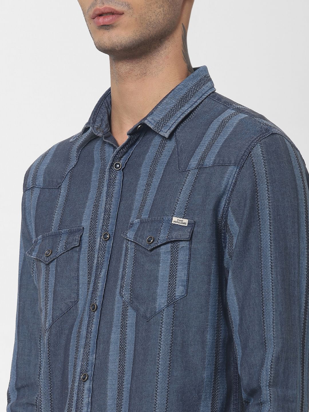 Blue Striped Denim Full Sleeves Shirt