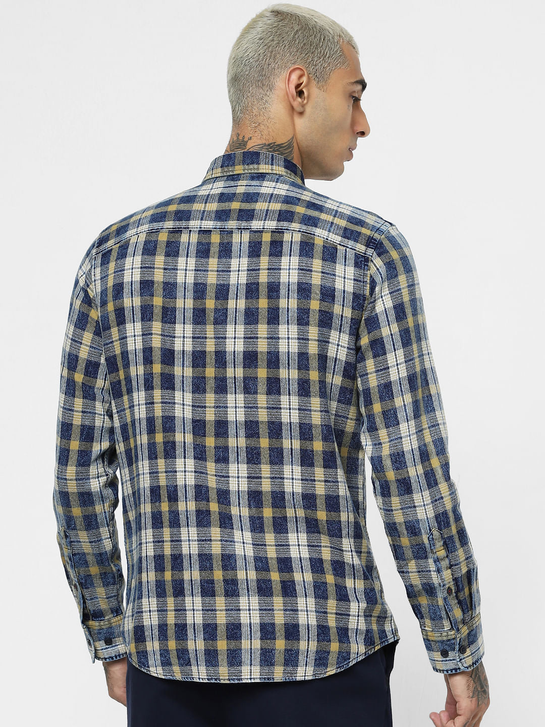 Yellow Check Washed Full Sleeves Shirt
