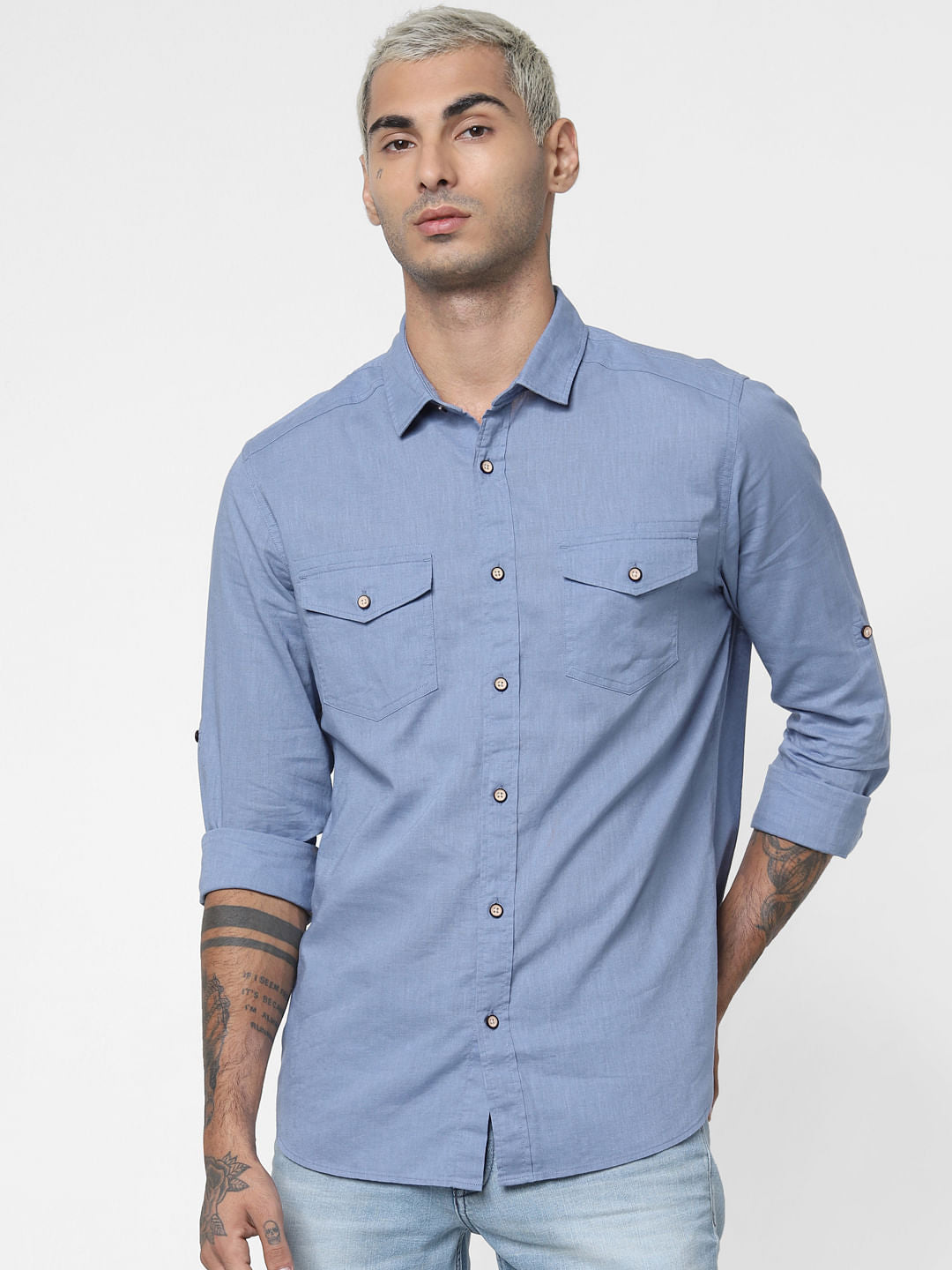 Blue Washed Linen Full Sleeves Shirt