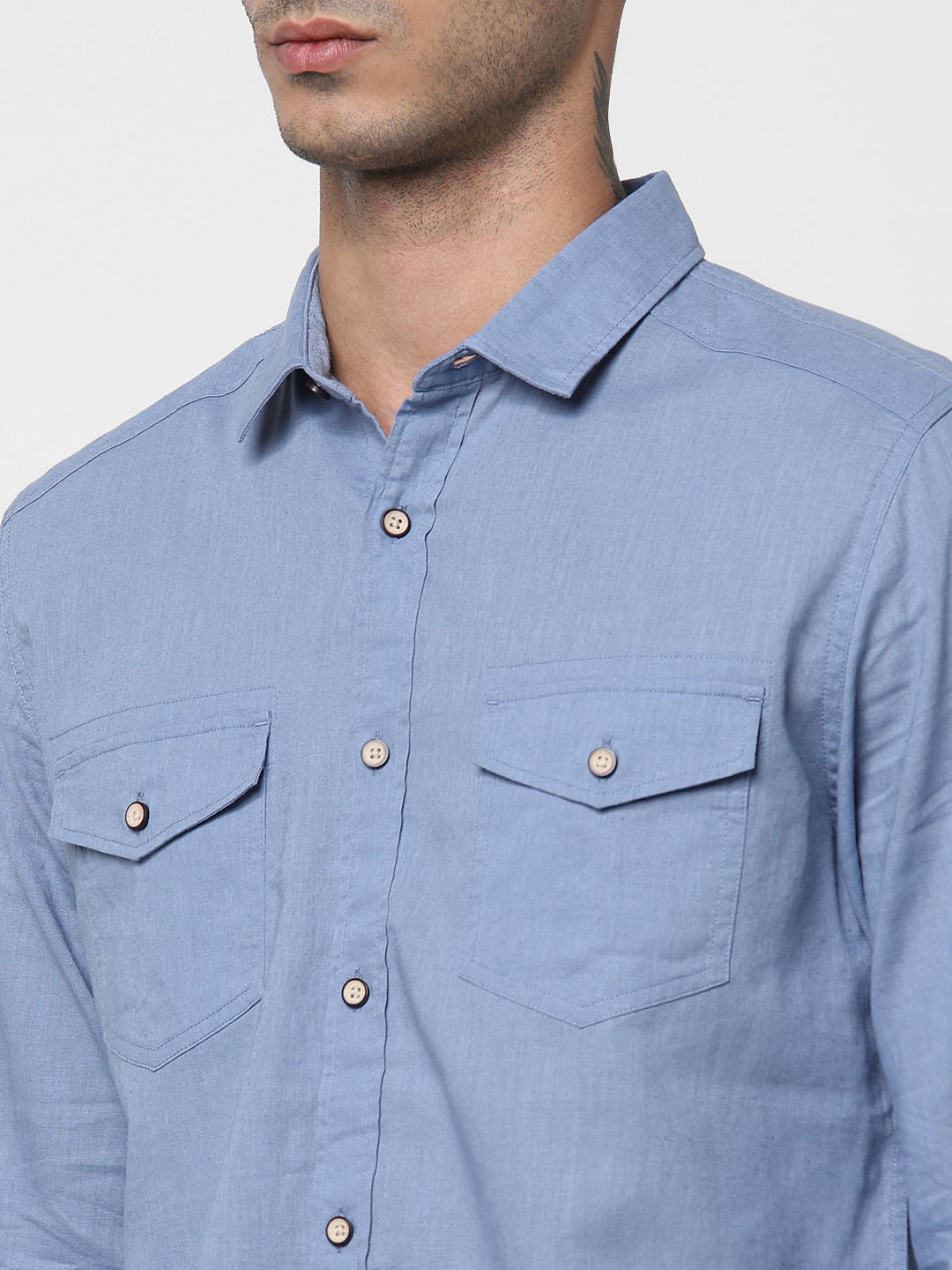Blue Washed Linen Full Sleeves Shirt