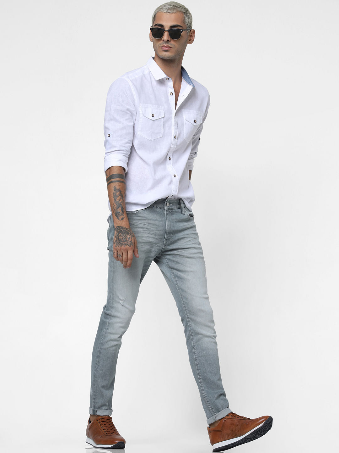 White Washed Linen Full Sleeves Shirt - S