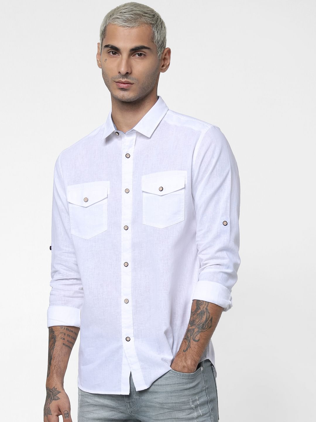 White Washed Linen Full Sleeves Shirt