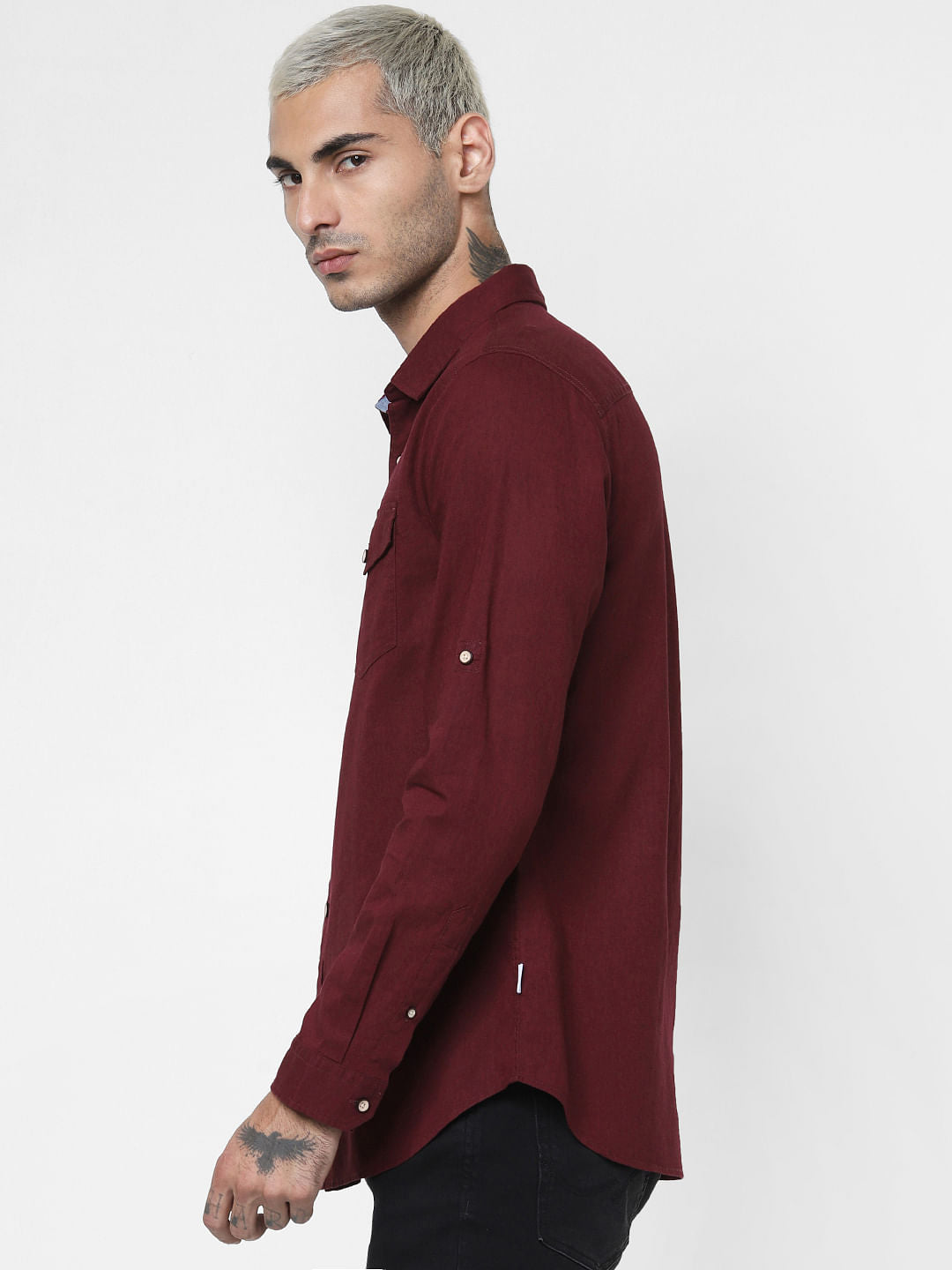 Maroon Washed Linen Full Sleeves Shirt