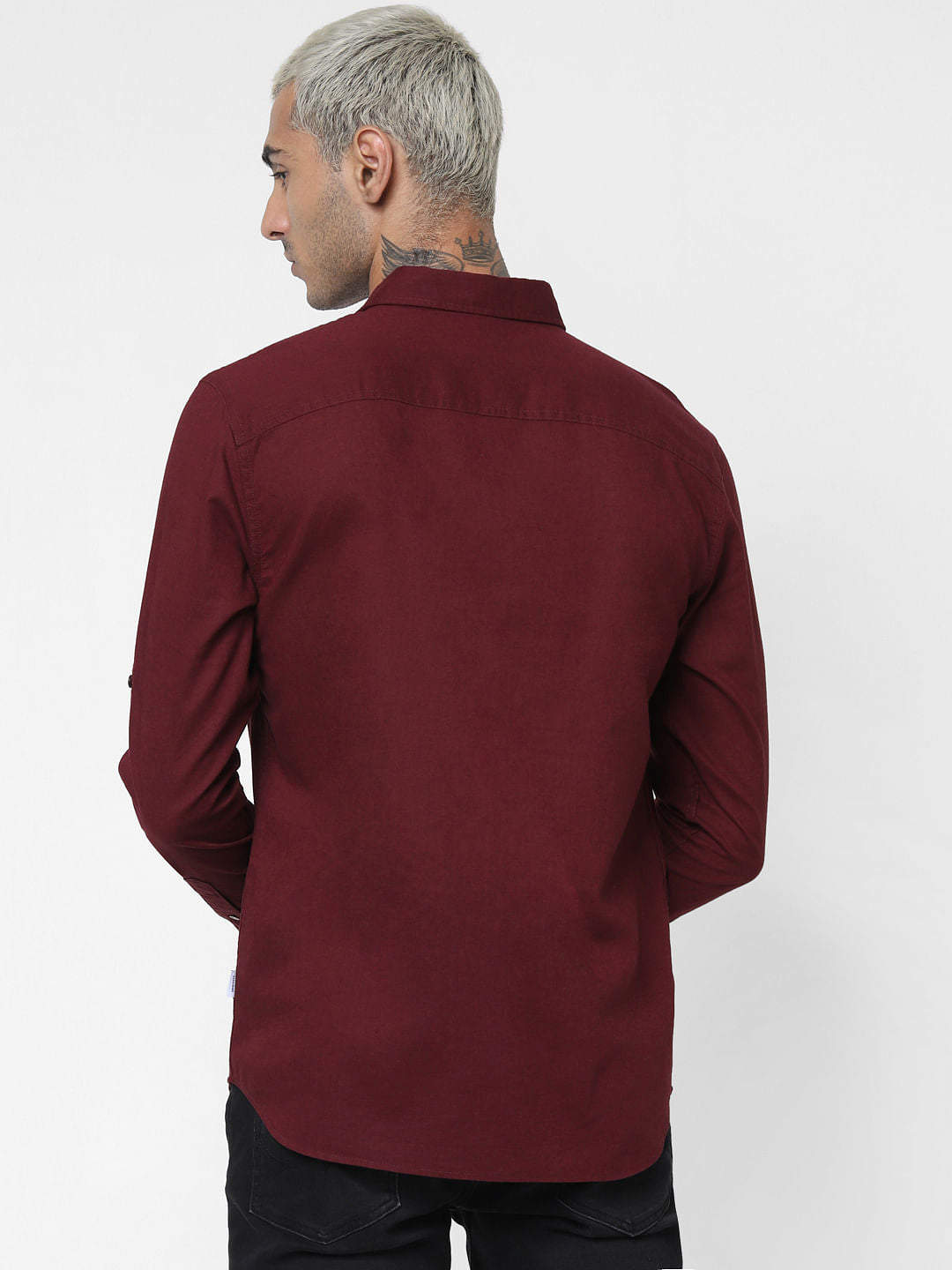 Maroon Washed Linen Full Sleeves Shirt