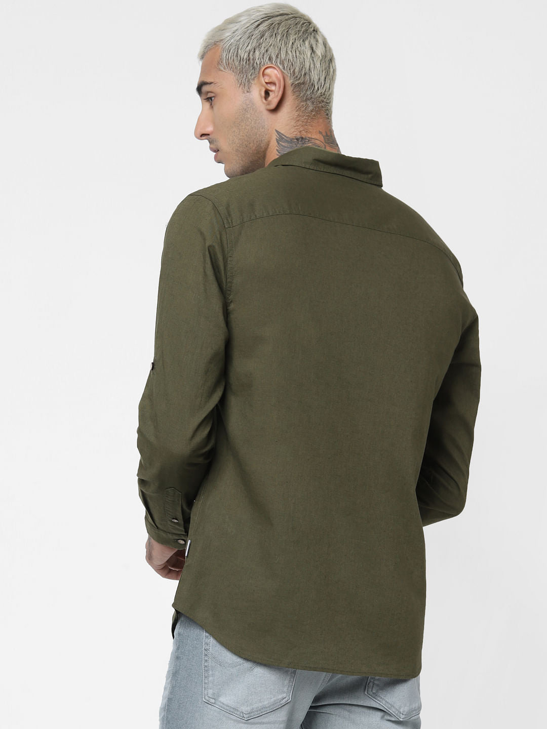 Green Washed Linen Full Sleeves Shirt