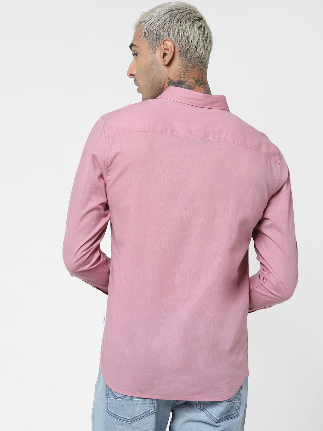 Mauve Washed Linen Full Sleeves Shirt