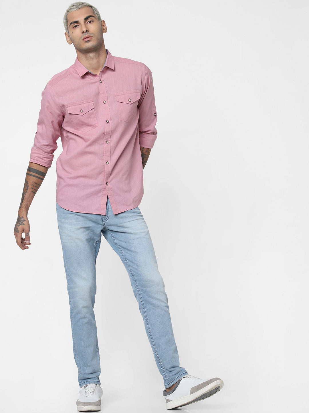 Mauve Washed Linen Full Sleeves Shirt