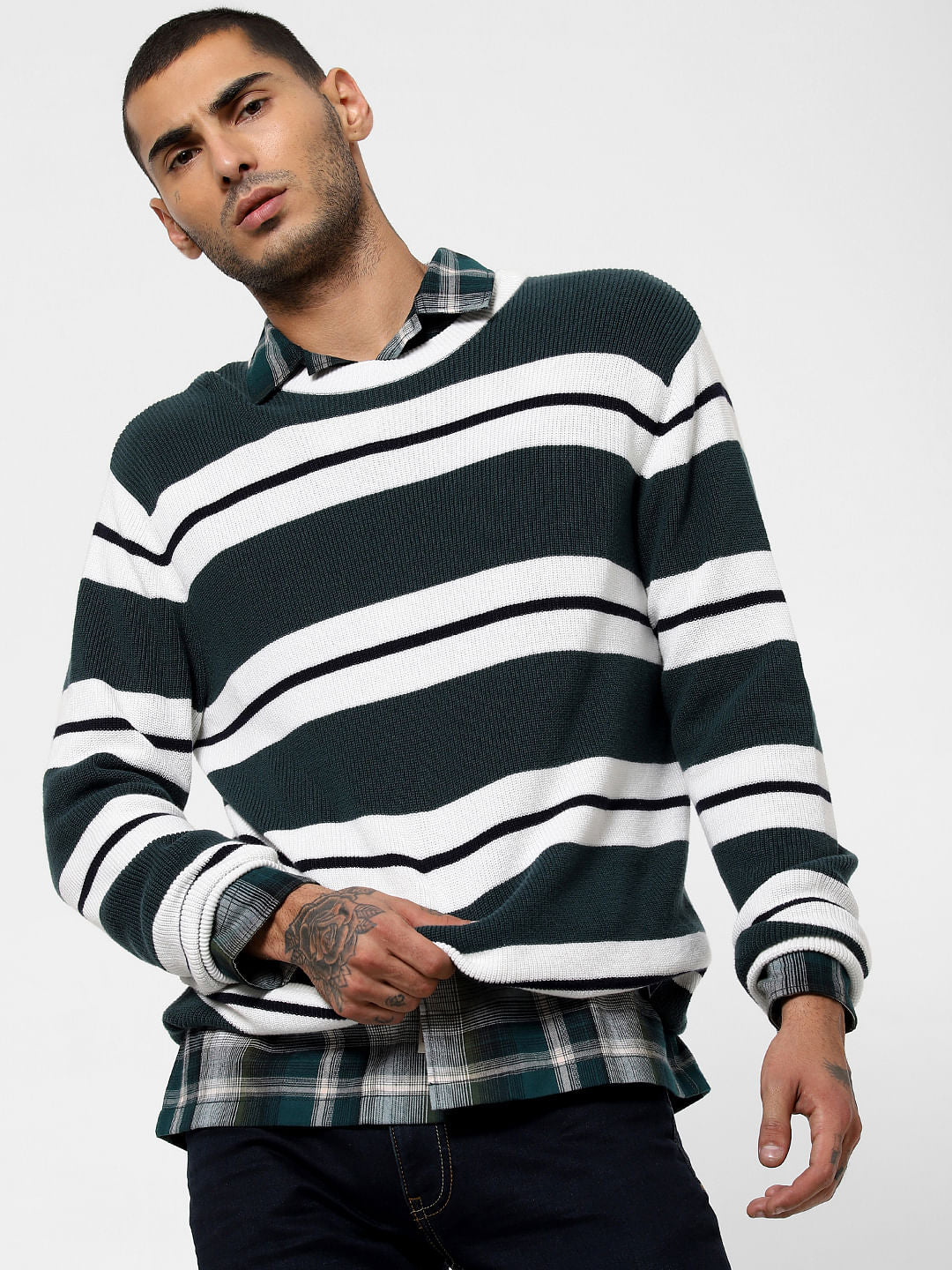 Green Check Full Sleeves Shirt - S