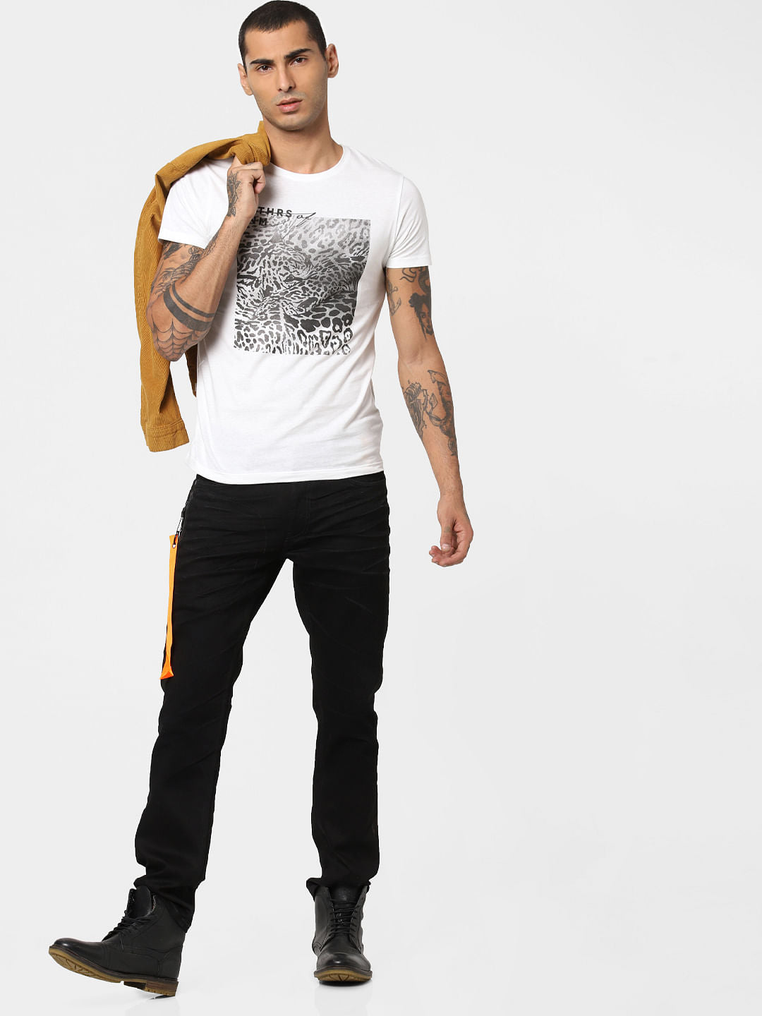 White Animal Patch Print T-shirt - XXS