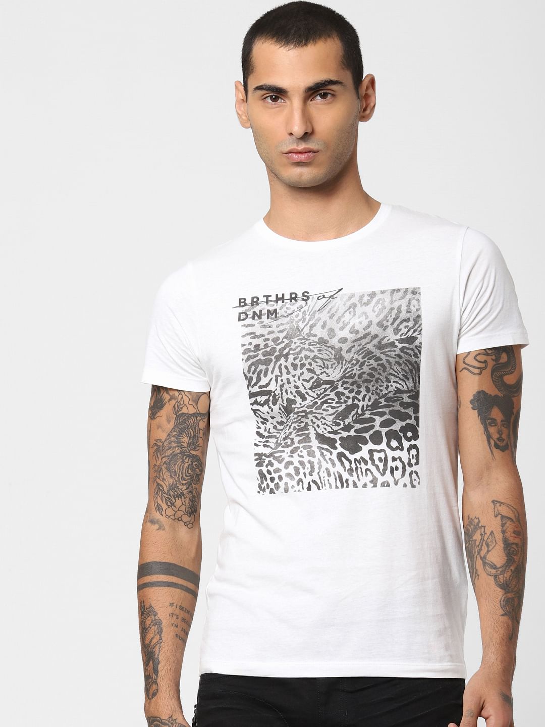 White Animal Patch Print T-shirt