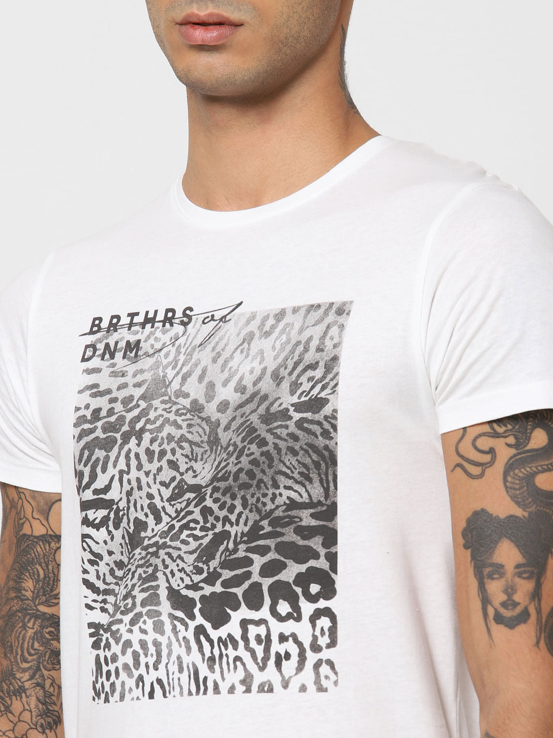 White Animal Patch Print T-shirt