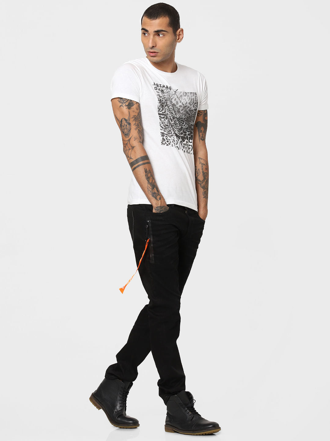 White Animal Patch Print T-shirt