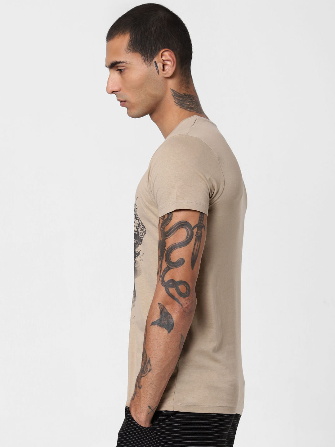 Brown Animal Patch Print T-shirt