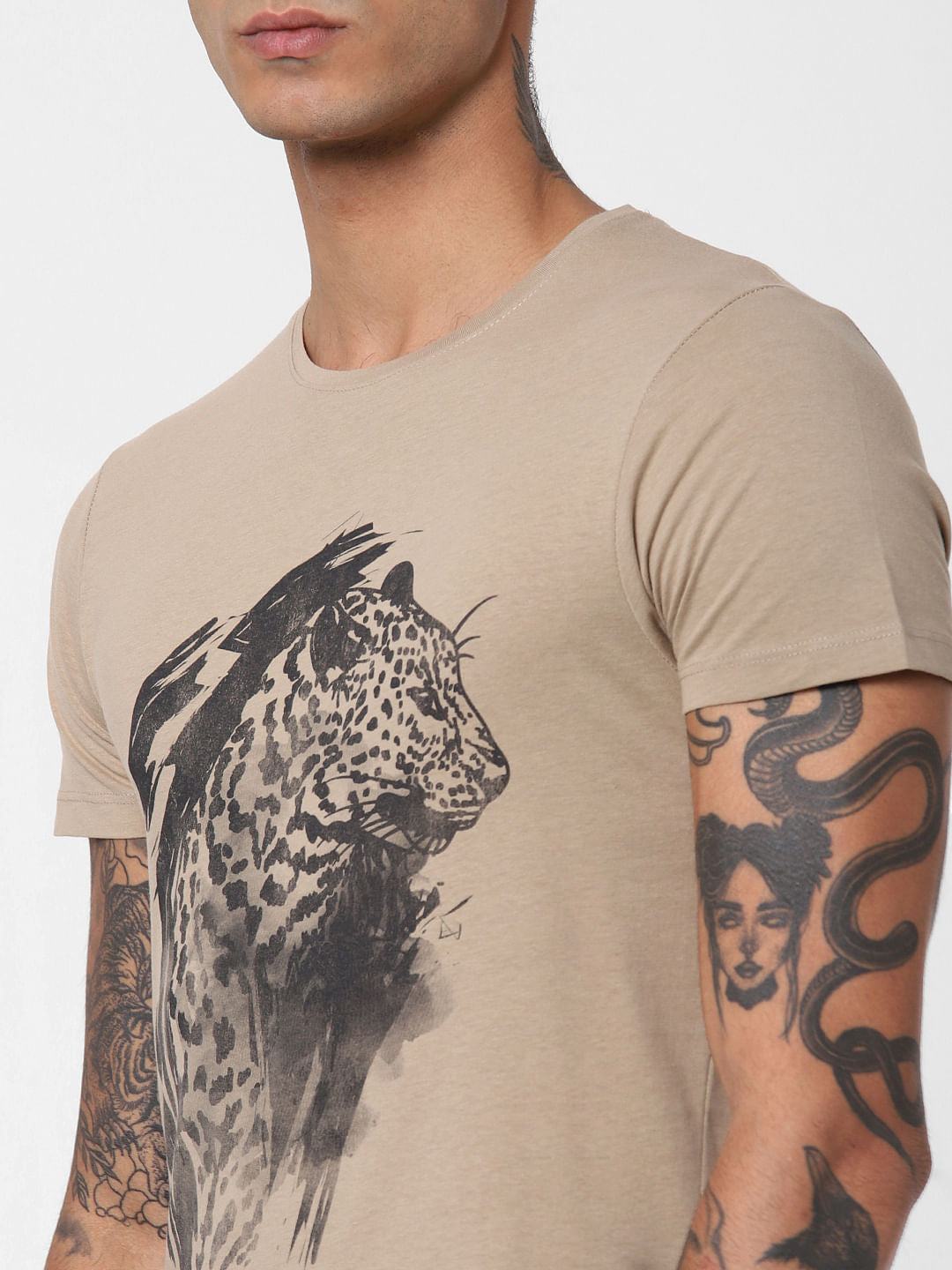 Brown Animal Patch Print T-shirt