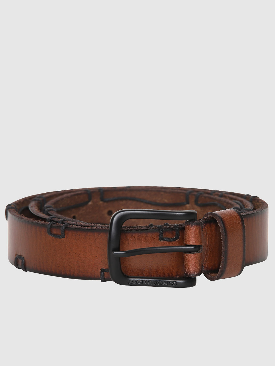 Brown Stitching Detail Leather Belt - 32