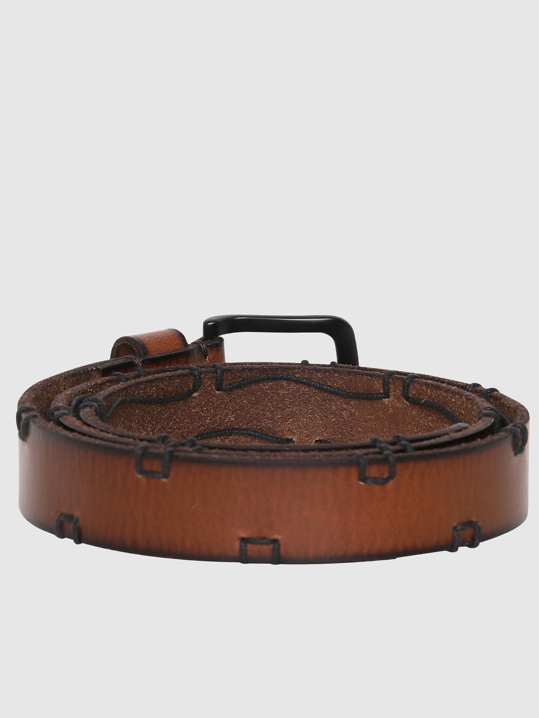 Brown Stitching Detail Leather Belt