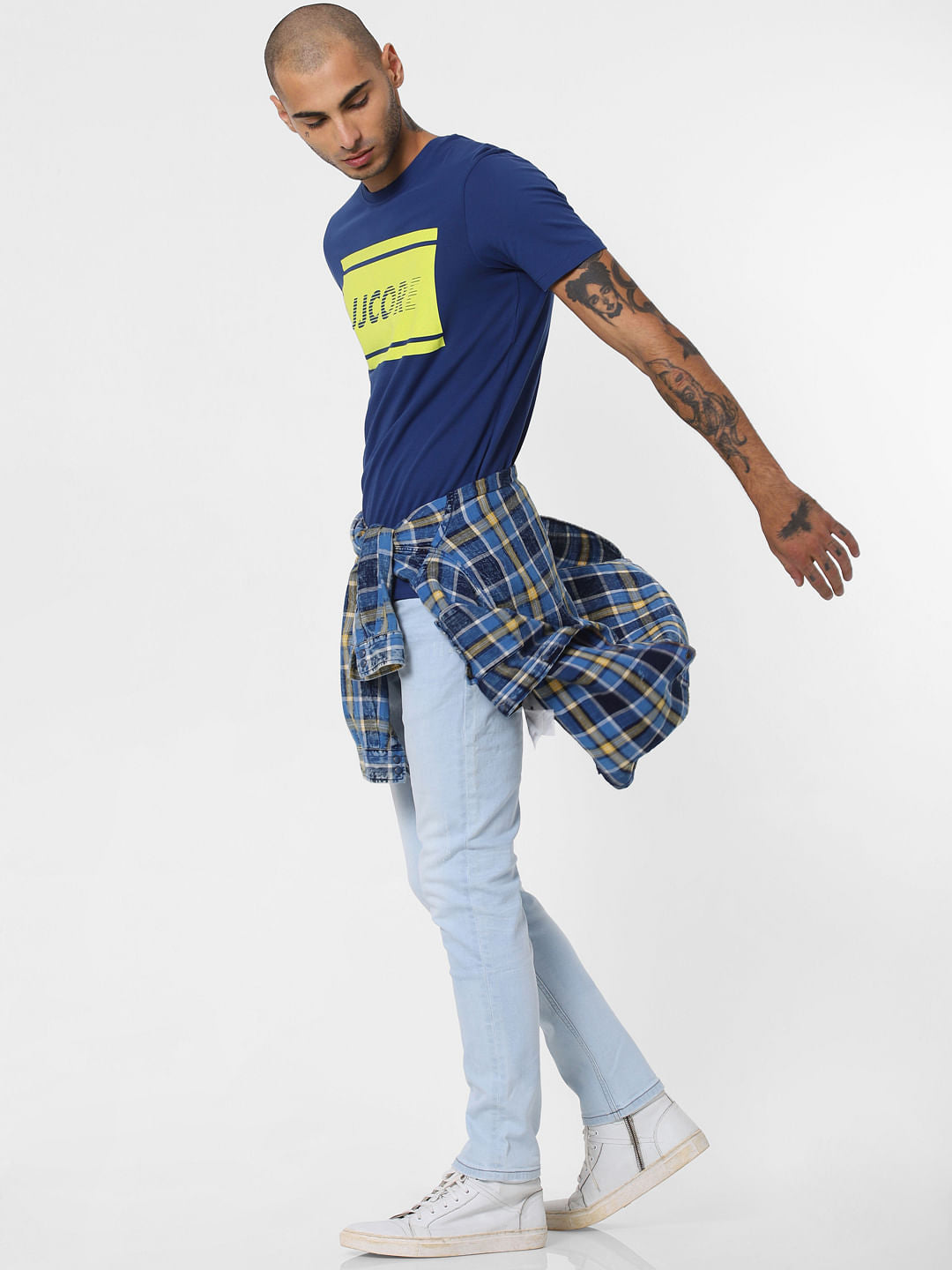 Blue Logo Print Crew Neck T-shirt - S