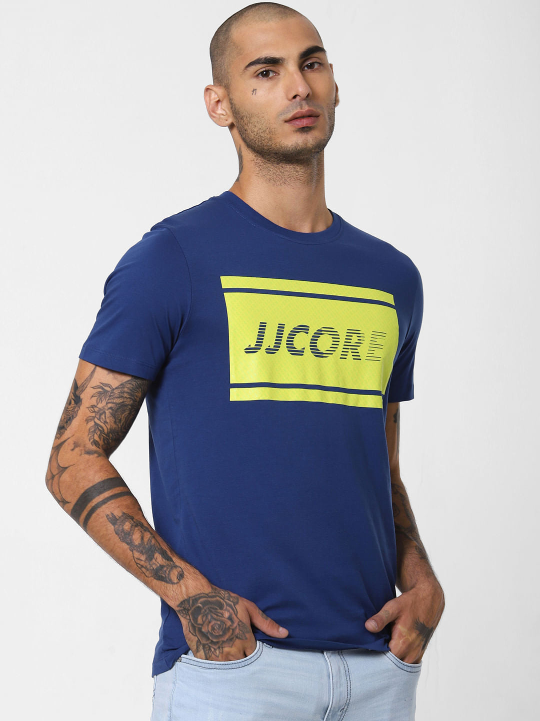 Blue Logo Print Crew Neck T-shirt