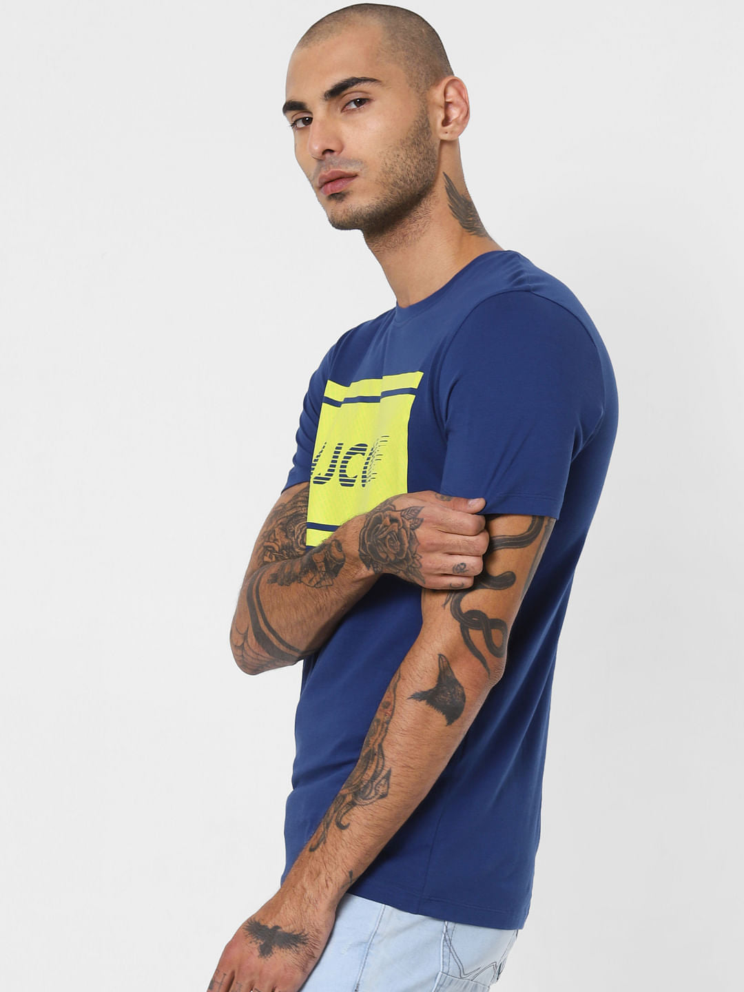 Blue Logo Print Crew Neck T-shirt