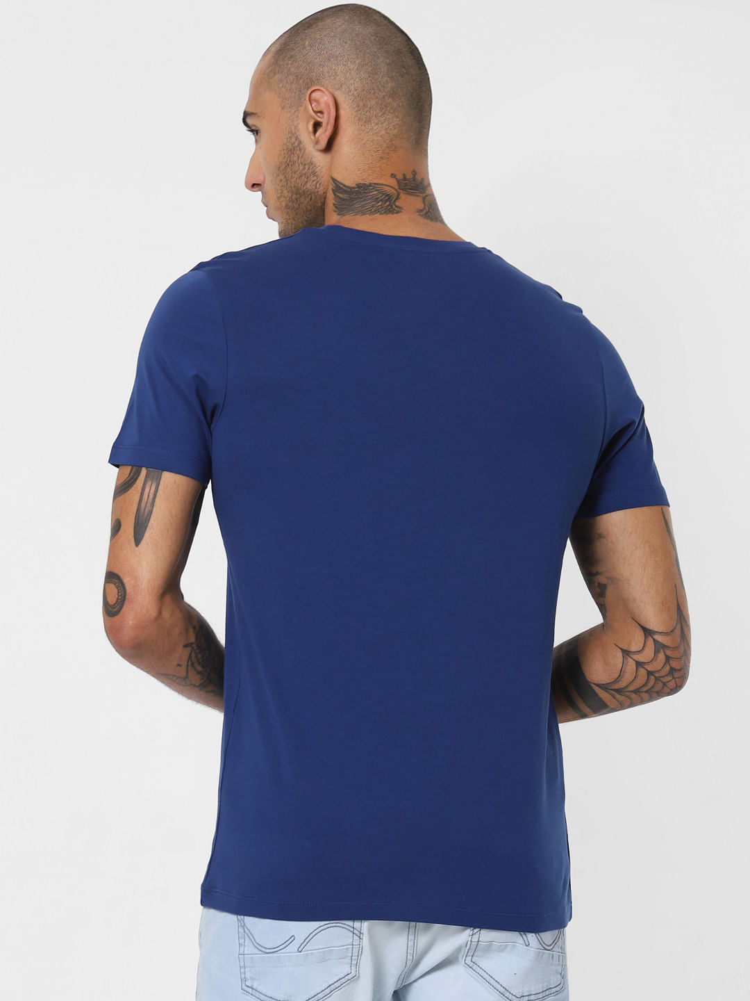Blue Logo Print Crew Neck T-shirt