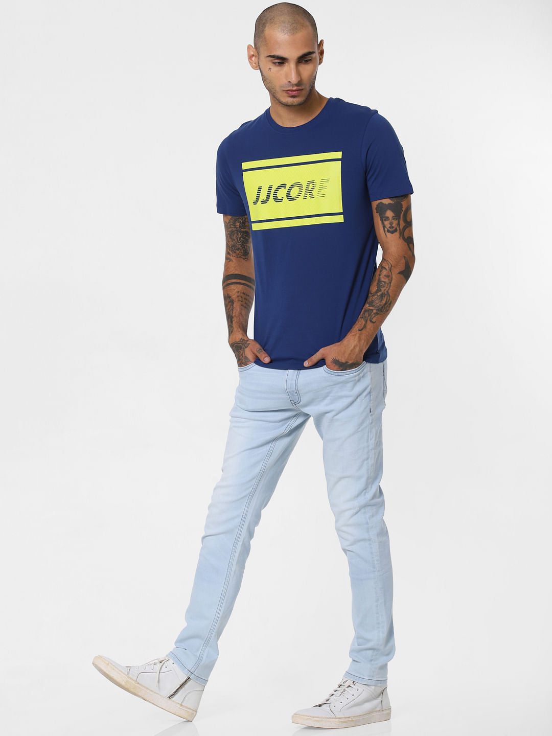 Blue Logo Print Crew Neck T-shirt