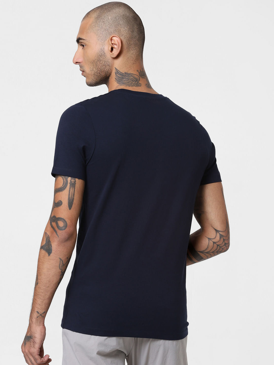 Dark Blue Logo Print Crew Neck T-shirt