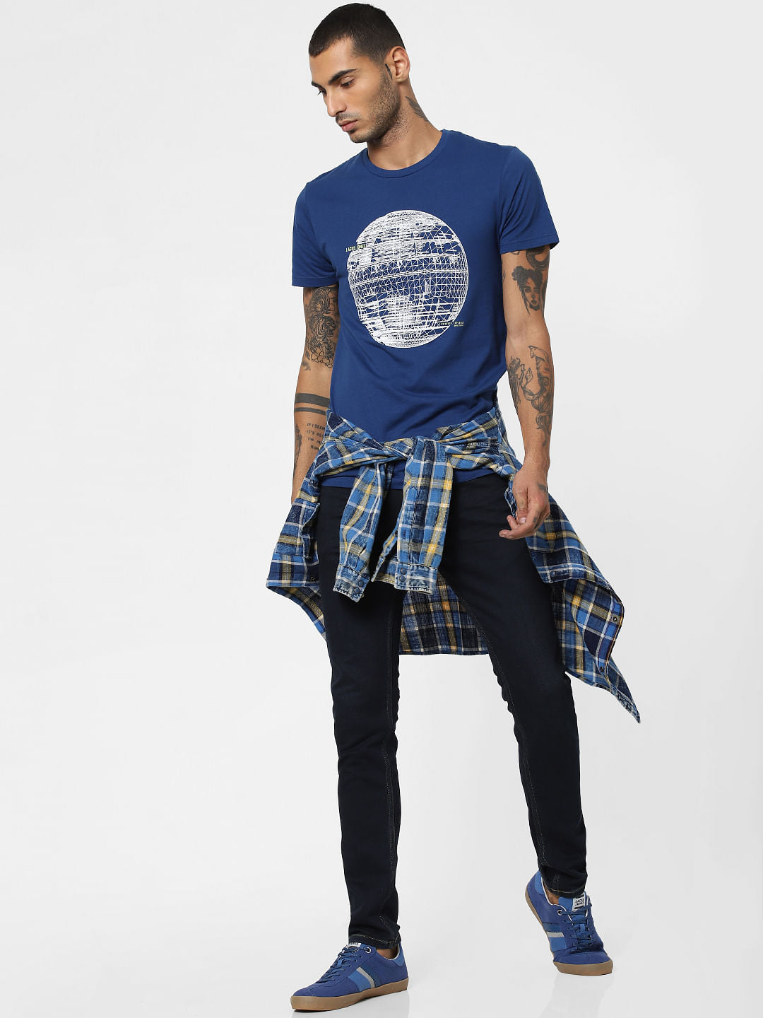 Blue Graphic Print Crew Neck T-shirt - S