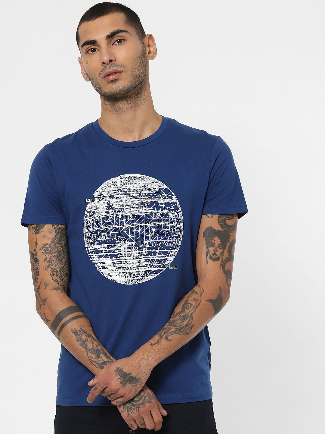 Blue Graphic Print Crew Neck T-shirt