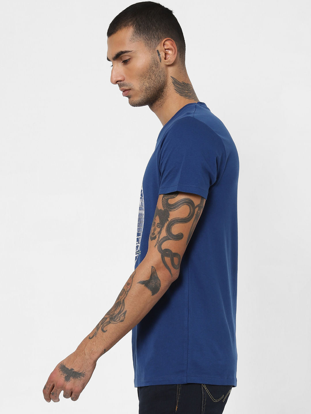 Blue Graphic Print Crew Neck T-shirt