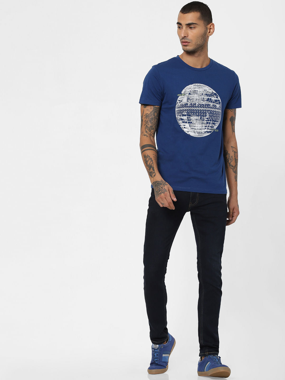 Blue Graphic Print Crew Neck T-shirt