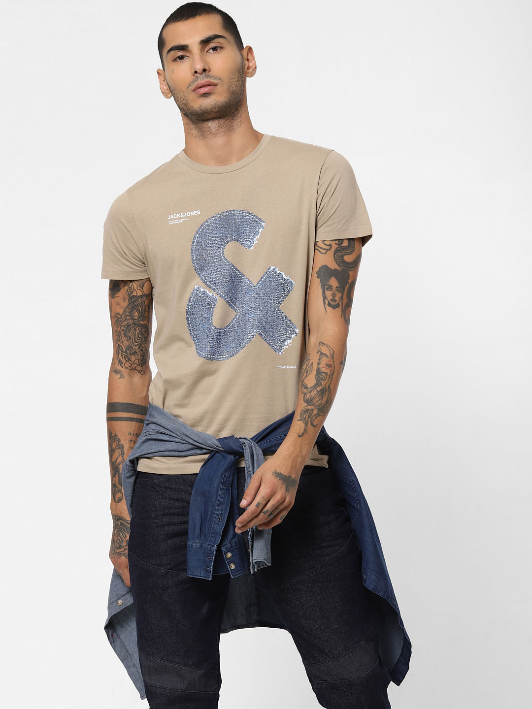Brown Logo Print Crew Neck T-shirt - S