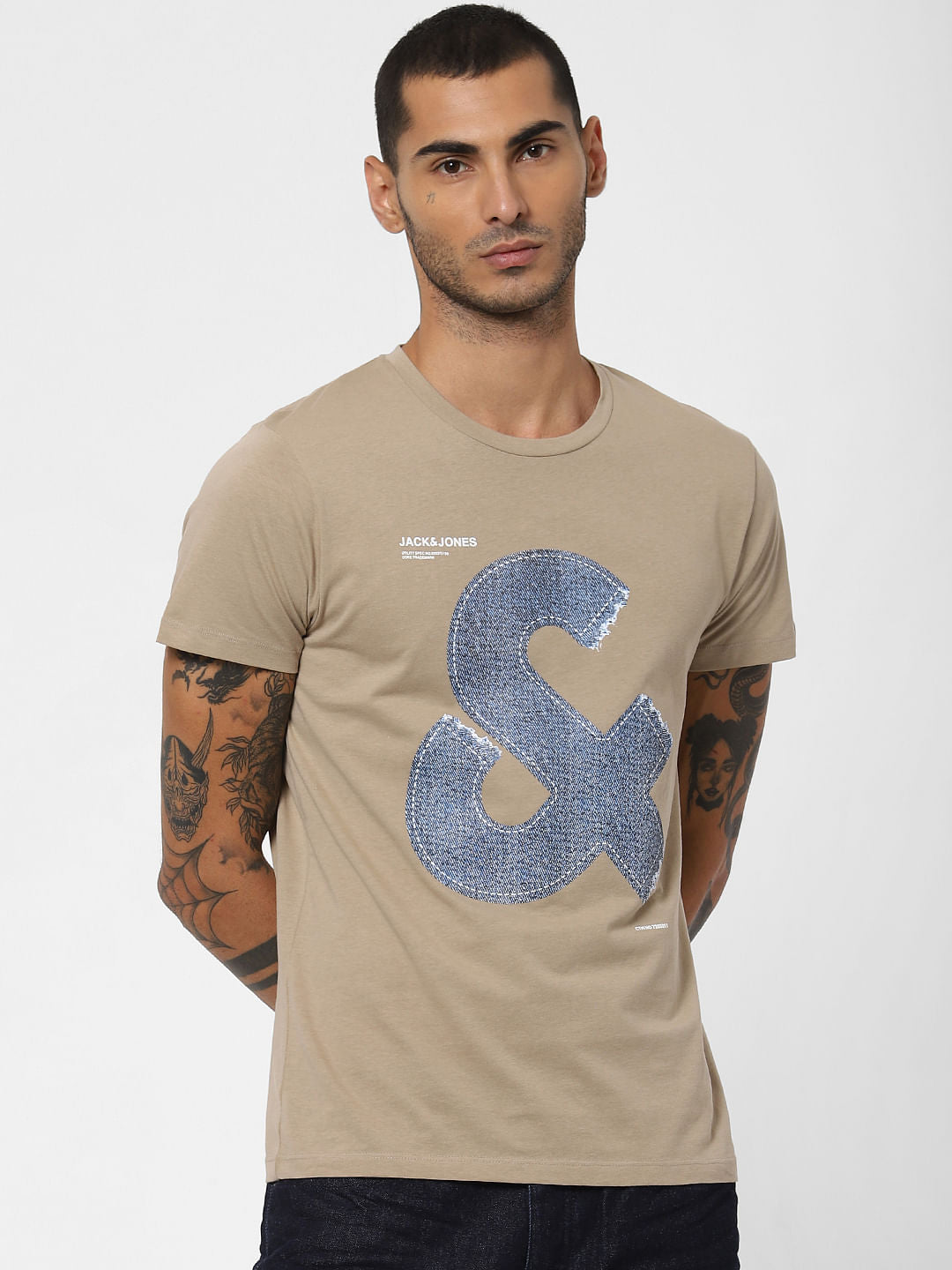 Brown Logo Print Crew Neck T-shirt