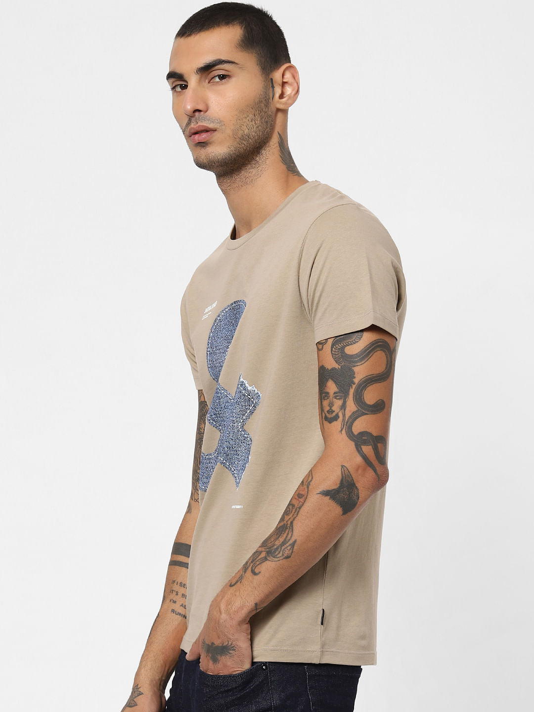 Brown Logo Print Crew Neck T-shirt