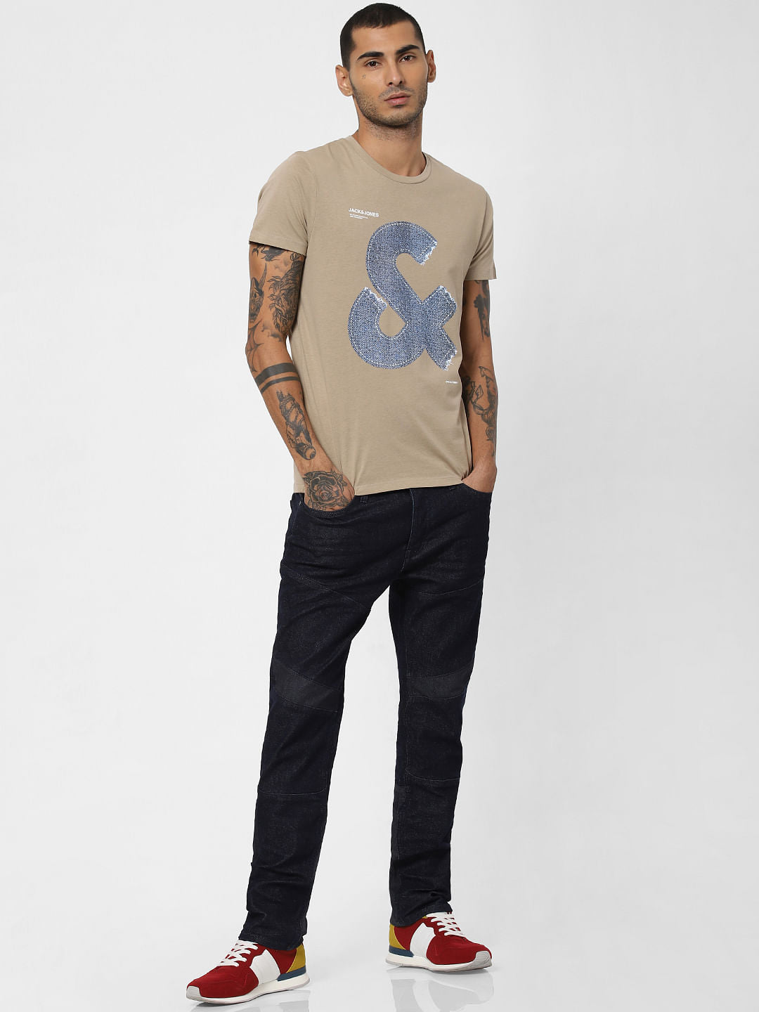 Brown Logo Print Crew Neck T-shirt