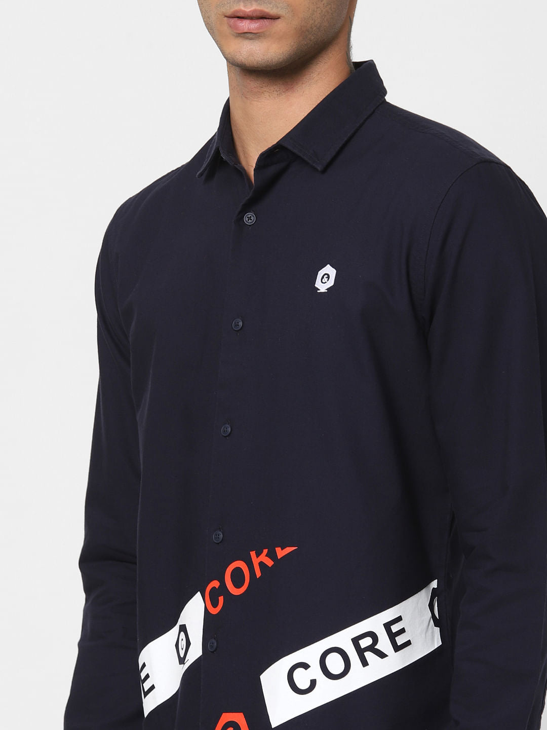 Navy Blue Logo Print Full Sleeves Shirt
