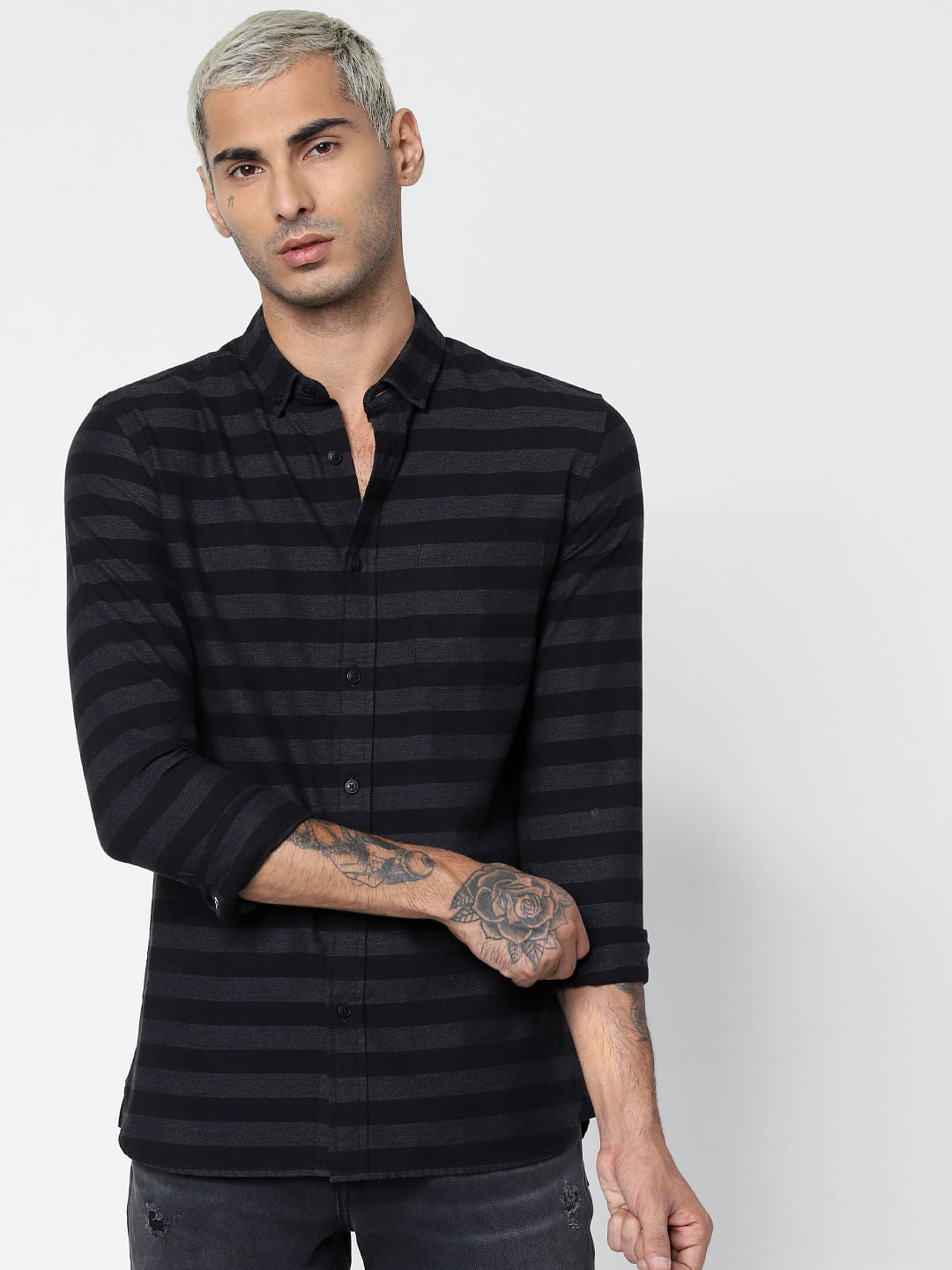 Black Striped Full Sleeves Shirt