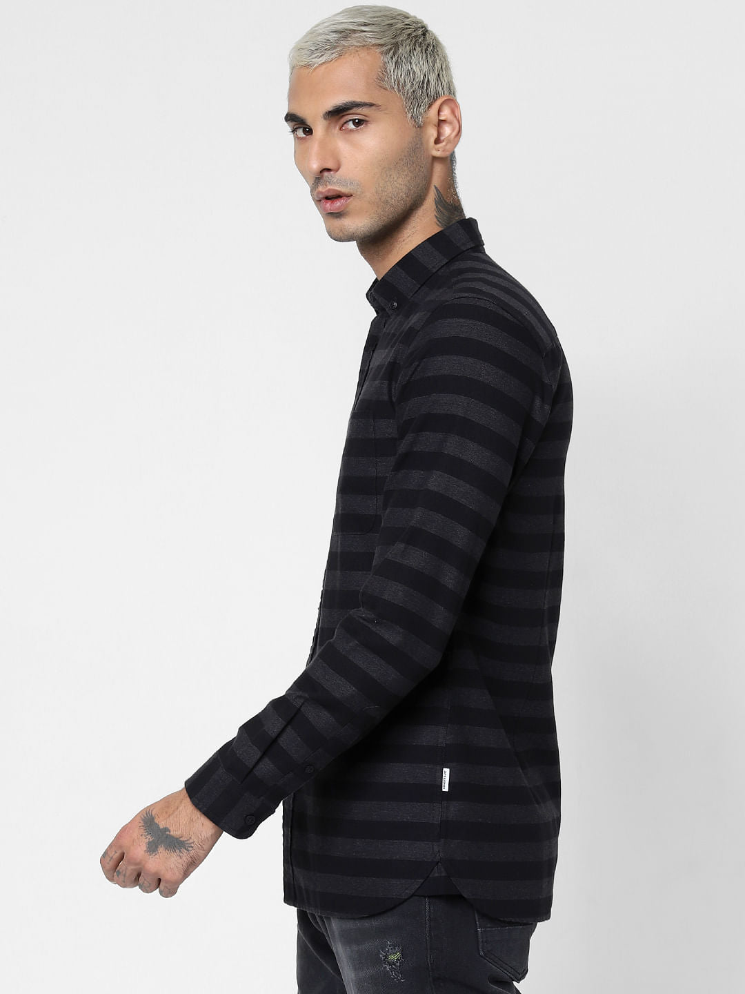 Black Striped Full Sleeves Shirt