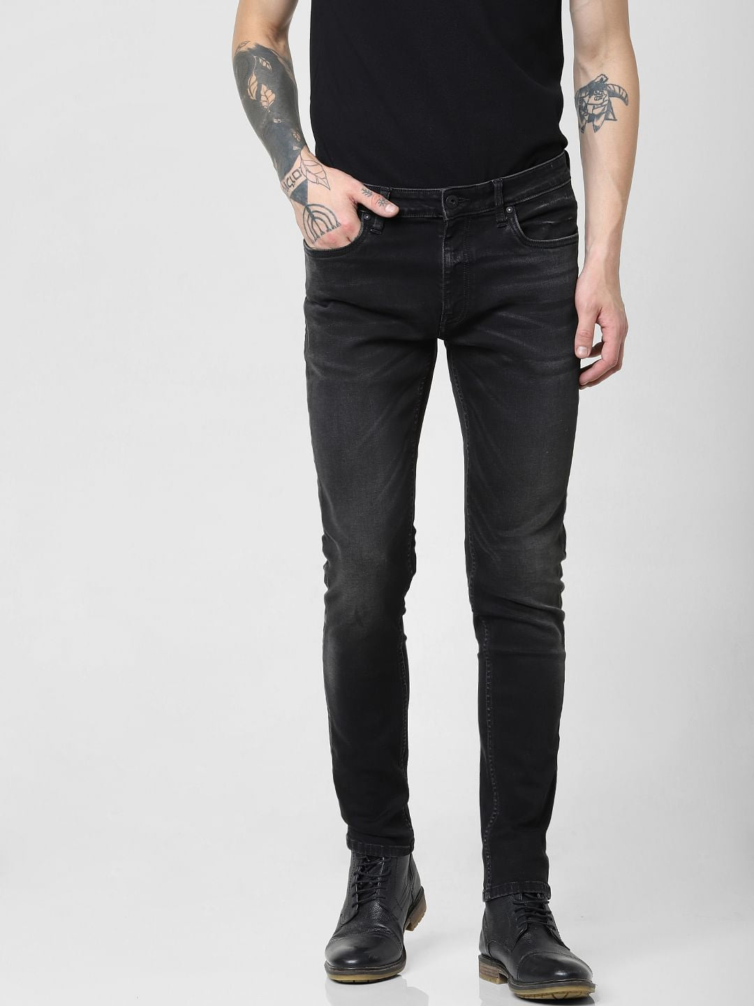 Black Low Rise Washed Ben Skinny Jeans