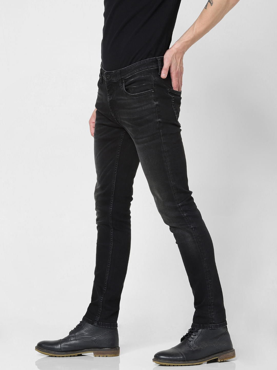 Black Low Rise Washed Ben Skinny Jeans