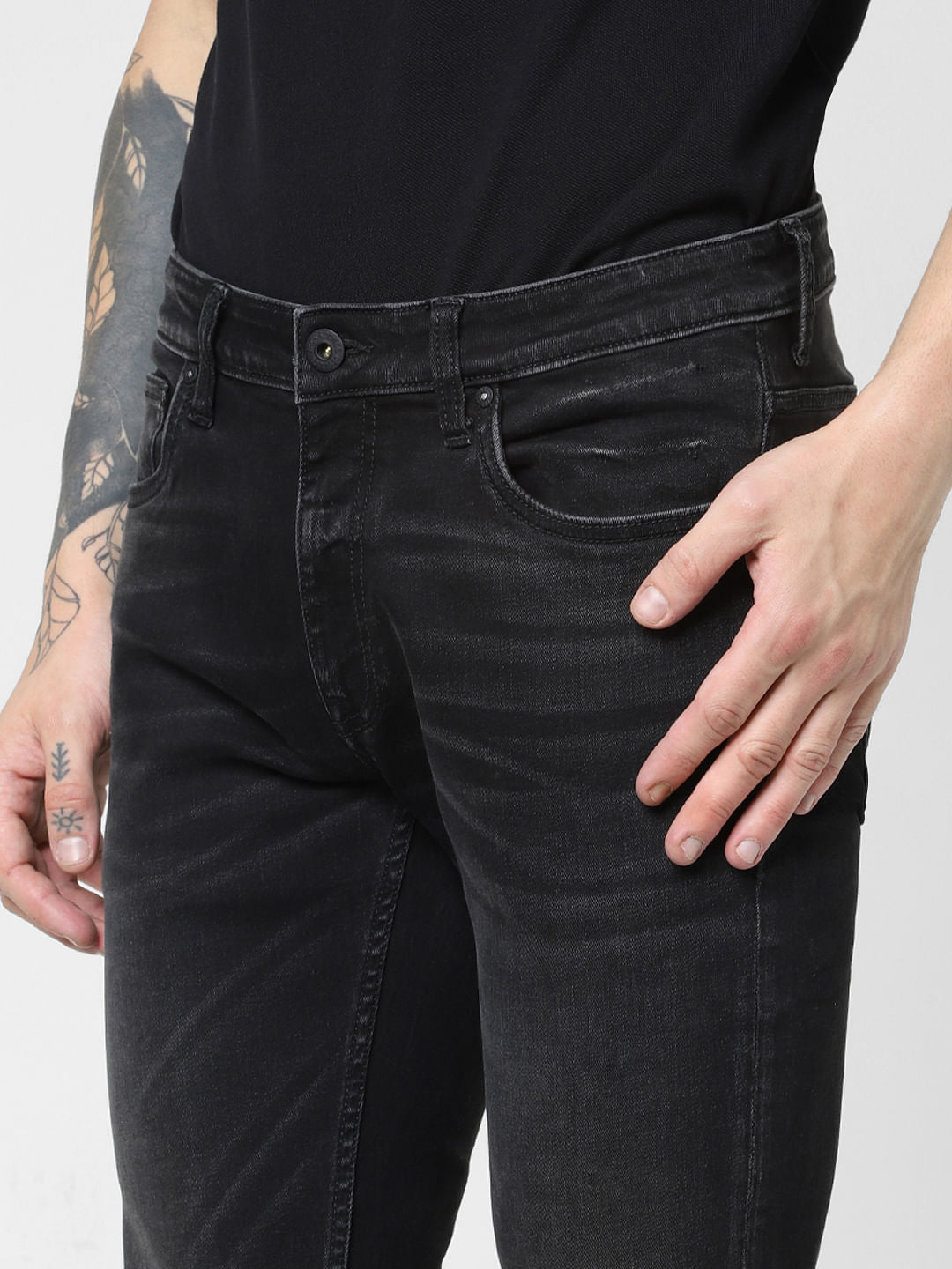 Black Low Rise Washed Ben Skinny Jeans