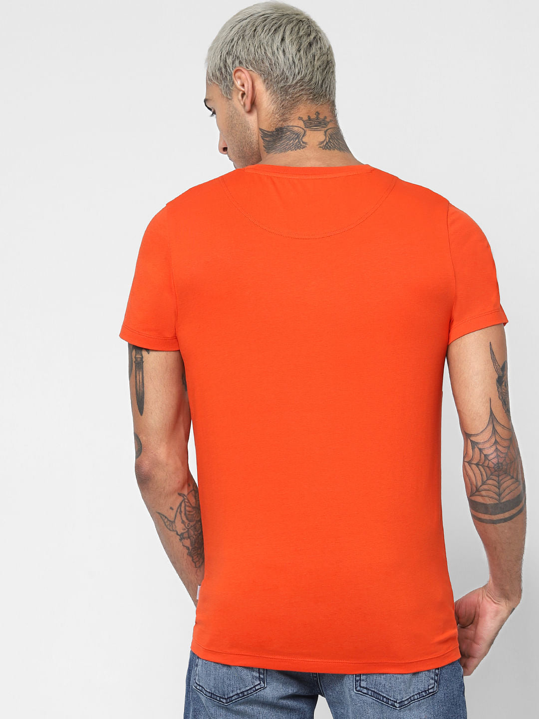 Orange Logo Print Crew Neck T-shirt