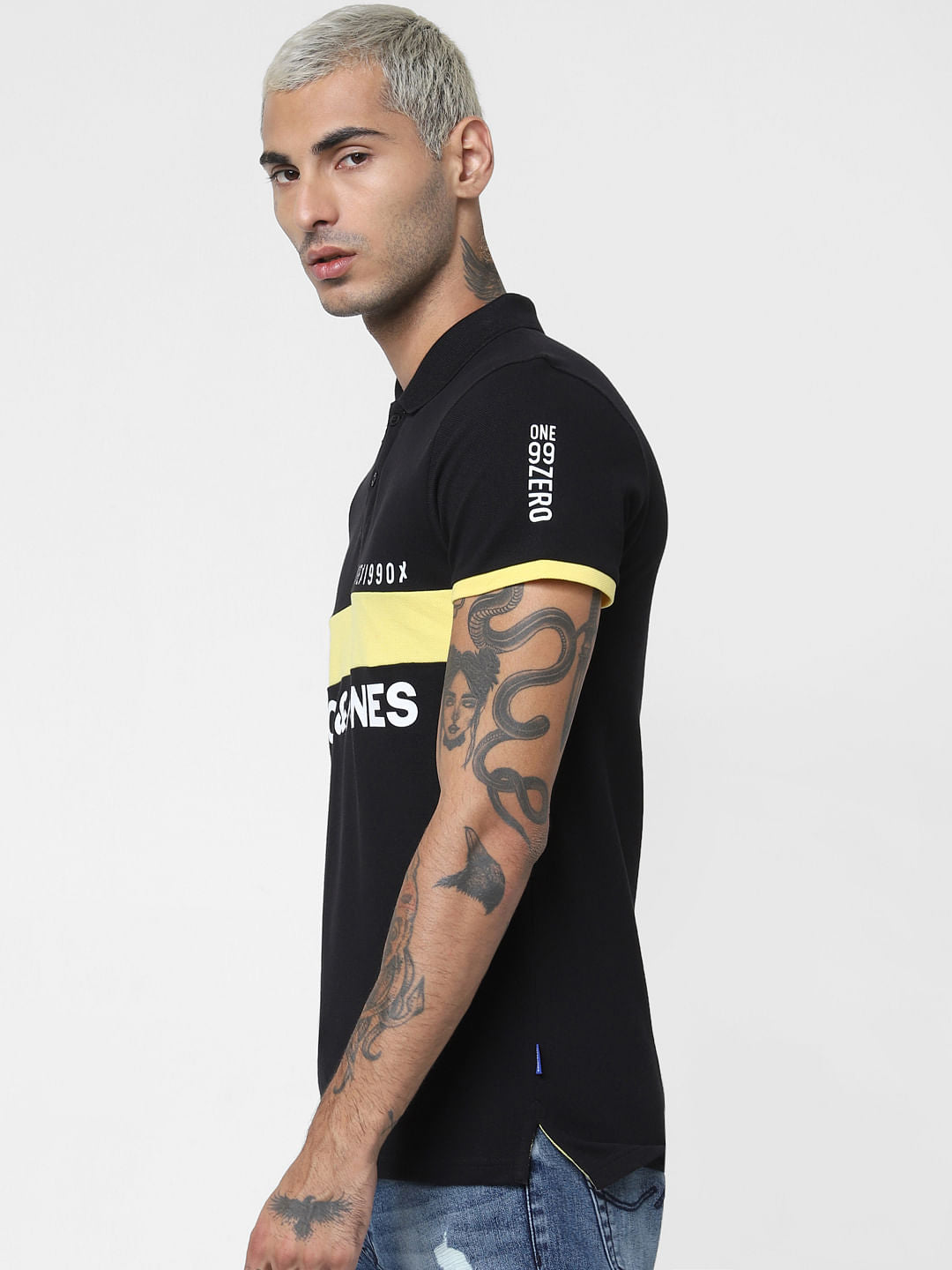 Black Logo Print Polo Neck T-shirt