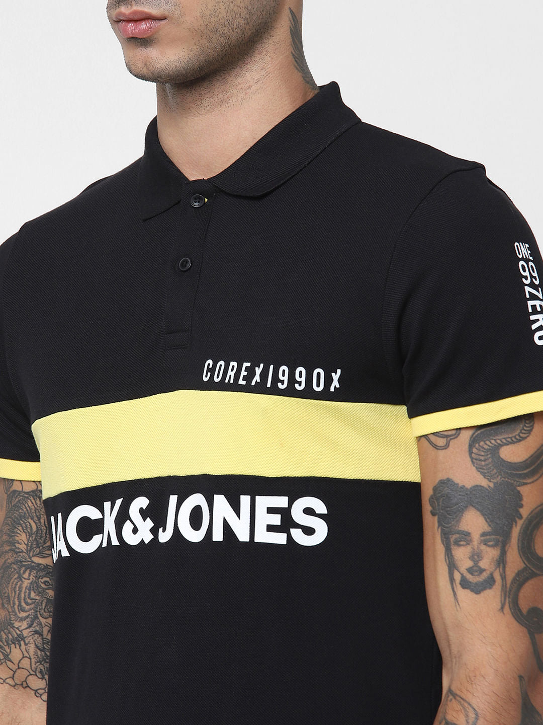 Black Logo Print Polo Neck T-shirt