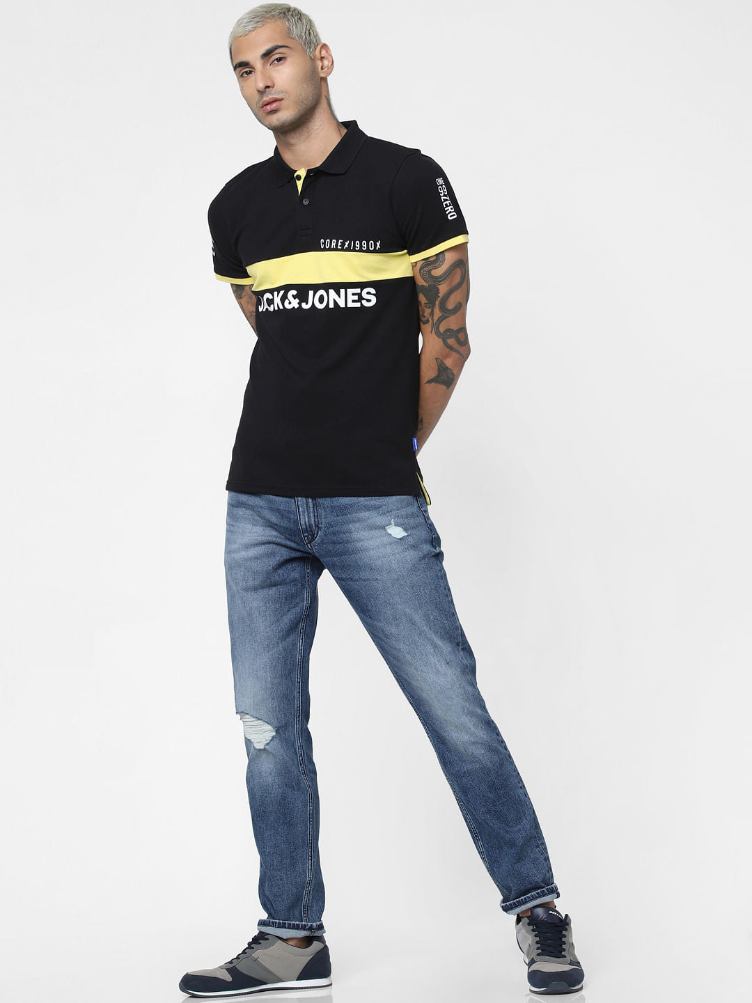 Black Logo Print Polo Neck T-shirt